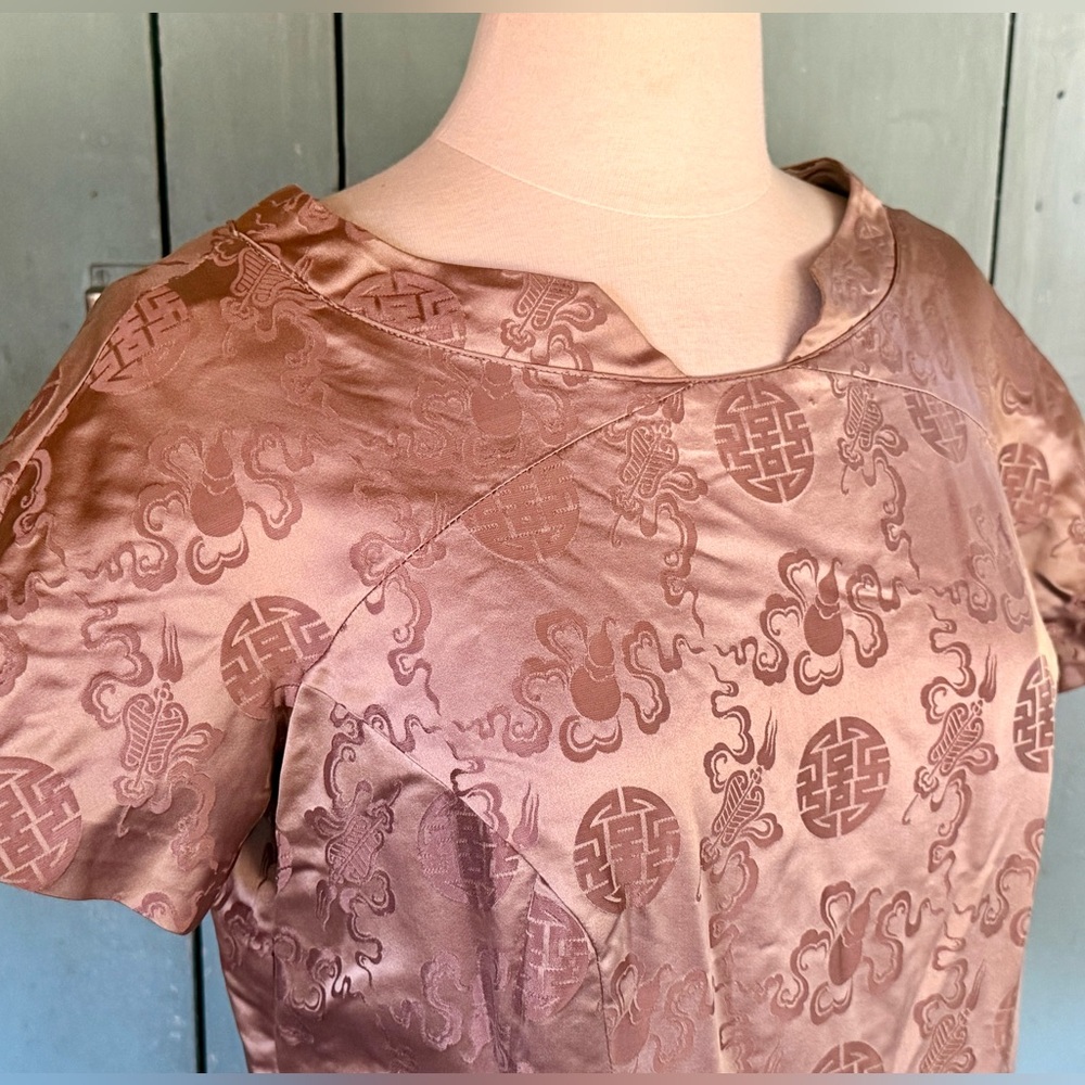 VTG 50's 60's Cheongsam Qipao Cocktail Dress Mauve Silk Brocade ~M